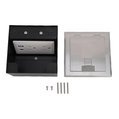Встраиваемая напольная розетка 2 X 3-контактная и порт USB A USB C Серебристая Водонепроницаемая из нержавеющей стали Скрытая напольная розетка