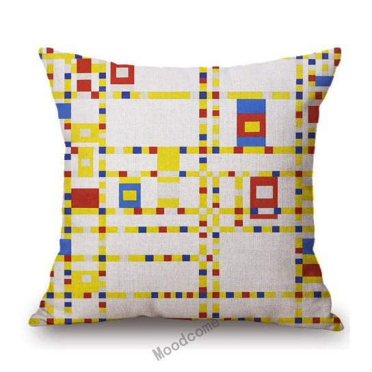 Modern Abstract Art Geomtric Lines Red Blue Yellow Piet Mondrian Oil Painting Home Decorative Pillow Case Linen Cushion Cover