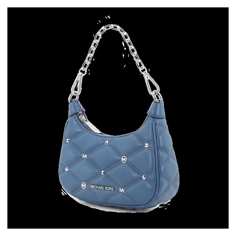 MICHAEL KORS Quilted Silver Hardware Polyurethane Blend Handheld Crossbody Shoulder Bag Women's Blue