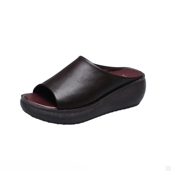 Fashion Women Leather Slippers White Ladias Retro Peep Toe Platform Shoes Clogs Slip On Sandals Wedges Sandles Zapatos Shoe