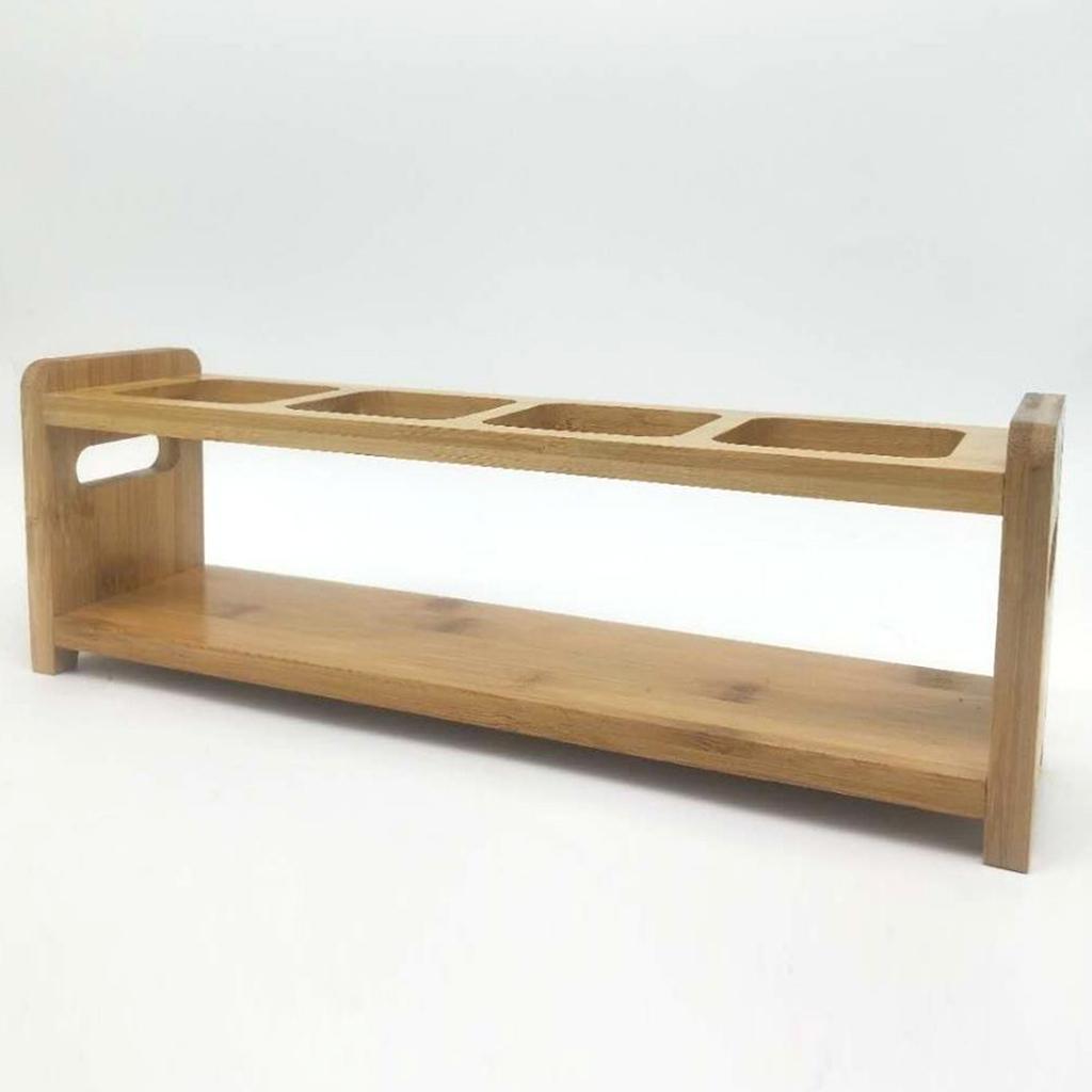 Подставка для хранения приправ Бамбуковое дерево 4 отверстия Многофункциональная Противоскользящая Экономия места Подставка для бутылок с маслом Кухонные принадлежности