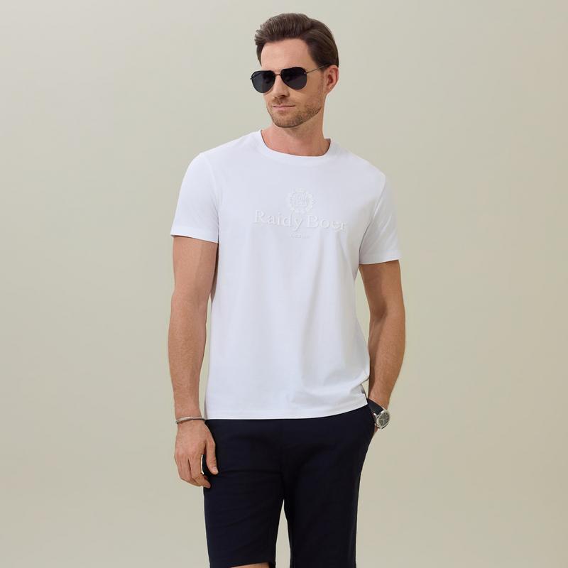 2026 Summer Men's 3D Silicone Short-sleeved T-shirt with Shutan Cotton
