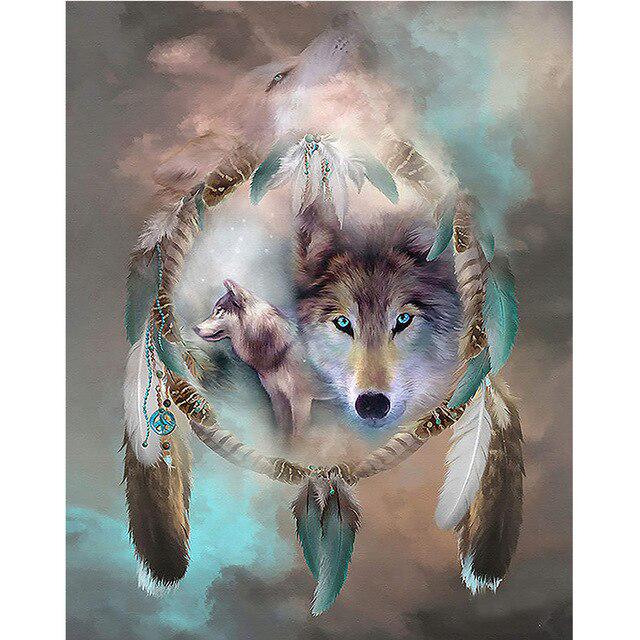 Wolf Animal DIY 5D Diamond Painting Full Round Drill Dreamcatcher Diamond Embroidery Cross Stitch Mosaic Rhinestones Home Decor