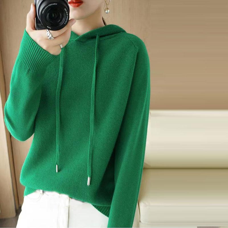 Пуловер, осенние и зимние свитера, женские свитера с капюшоном, свободный трикотаж с подкладкой, однотонный пуловер с длинными рукавами, женские топы