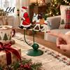 Holiday Entryway Table Decor Wobbly Santa on Reindeer Christmas Figurine, Metal Balancing Tabletop Decor, Balanced Display Swinging Statue for Mantel
