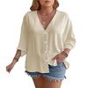 Women's Casual V Neck Button Shirt Classic Short Sleeve Shirt Tops Fashion Loose Solid Color