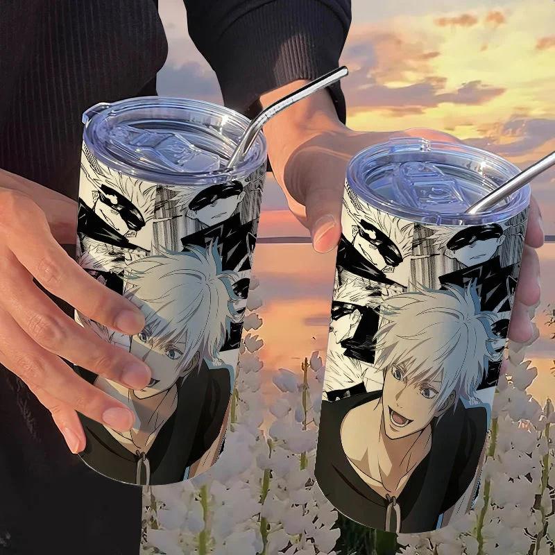 Кружка-термос Jujutsu Kaisen Юдзи 500 мл Сатору Годжо Нержавеющая сталь Дорожная термокружка С изоляцией, с трубочкой Кружка для кофе Подарок для детей