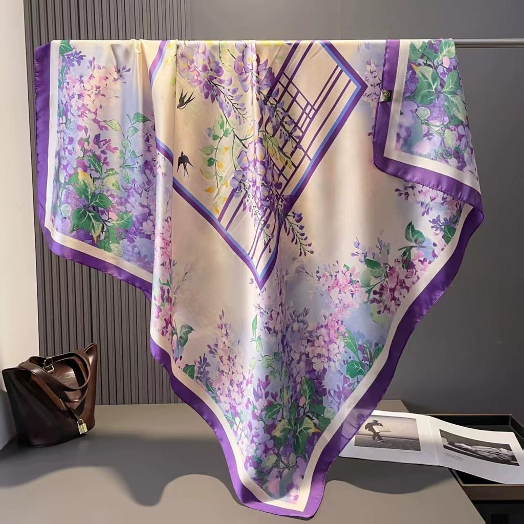 110cm Large Sqaure Scarf Printed Imitation Silk Scarf Women's Hadscarf