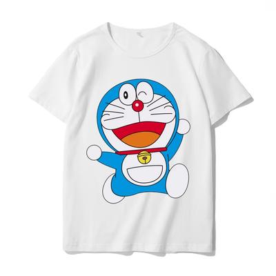 Футболка Harajuku Doraemon с коротким рукавом и изображением кота Jingle Cat, синяя, свободного кроя, широкая, женская, топ, женская одежда