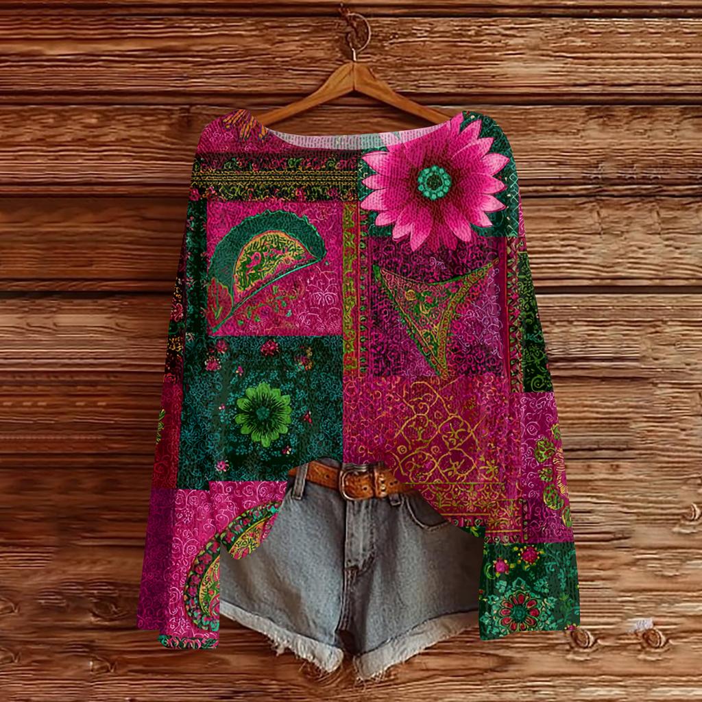 Женский легкий свитер повседневный с длинным рукавом вязаный винтажный с цветочным принтом пуловер