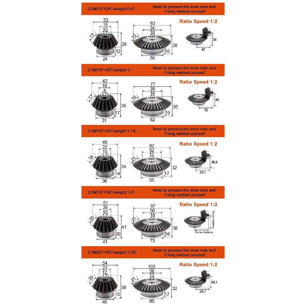 1 Pair Of 90-Degree Transmission Bevel Gears 1M15 Teeth + 30 Teeth Process Hole 6mm Precision Bevel Gear Ratio 1:2