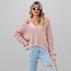 Women's Autumn/winter V-neck Solid Color Loose Knit Casual Sweater