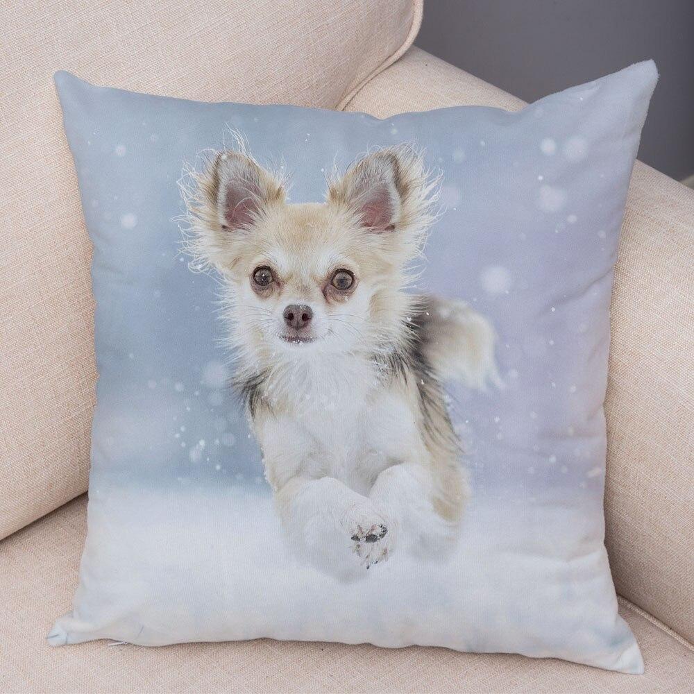 Cute Pet Animal Pillowcase Decorative Cute Puppy Chihuahua Pillowcase Soft Plush Cushion Cover for Car Sofa Home 45x45cm