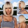 HAIRCUBE White Blonde Wigs Human Hair Wigs Dark Root Short Bob Straight Wig with Bangs for Women Daily Party Cosplay High Quality