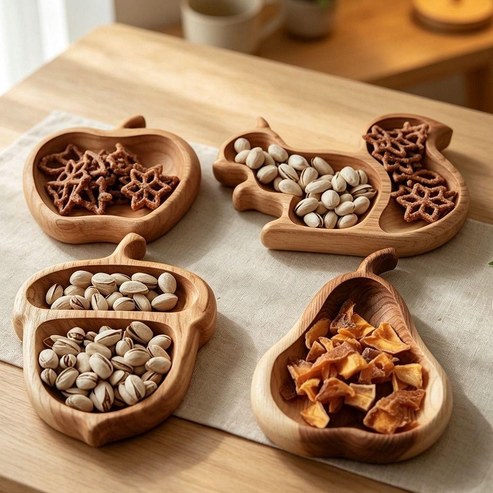Squirrel Fruit Shape Squirrel Wooden Snack Tray Wood Fruit Serving Dish Dining Table