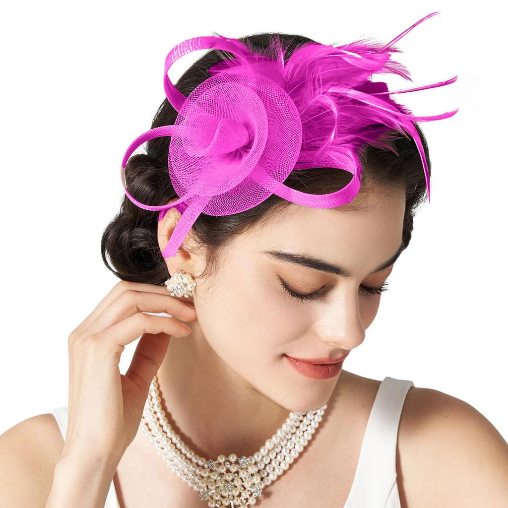 Tulle Fascinators For Women Tea Party Hats For Cocktail Wedding Fancy Dress Party Tea Party Headwear For Headband For Thick Hair