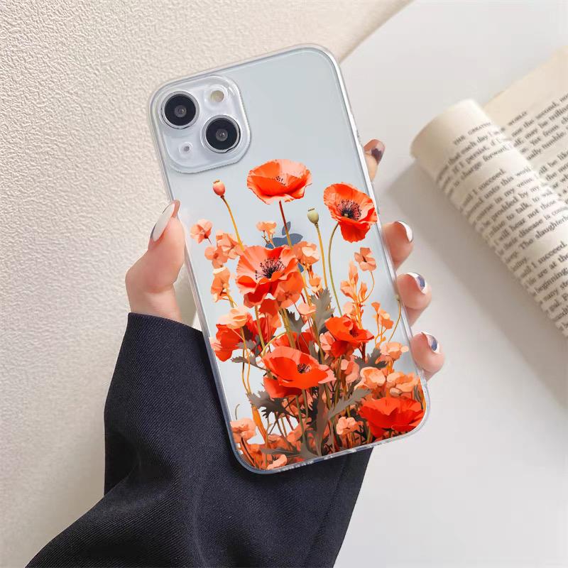 Цветок Мака Горячий Красный Прозрачный Чехол Для iPhone 15 11 14 Pro Max 12 13 Pro Max Mini XS X XR SE 2020 7 8 Plus Прозрачная Крышка
