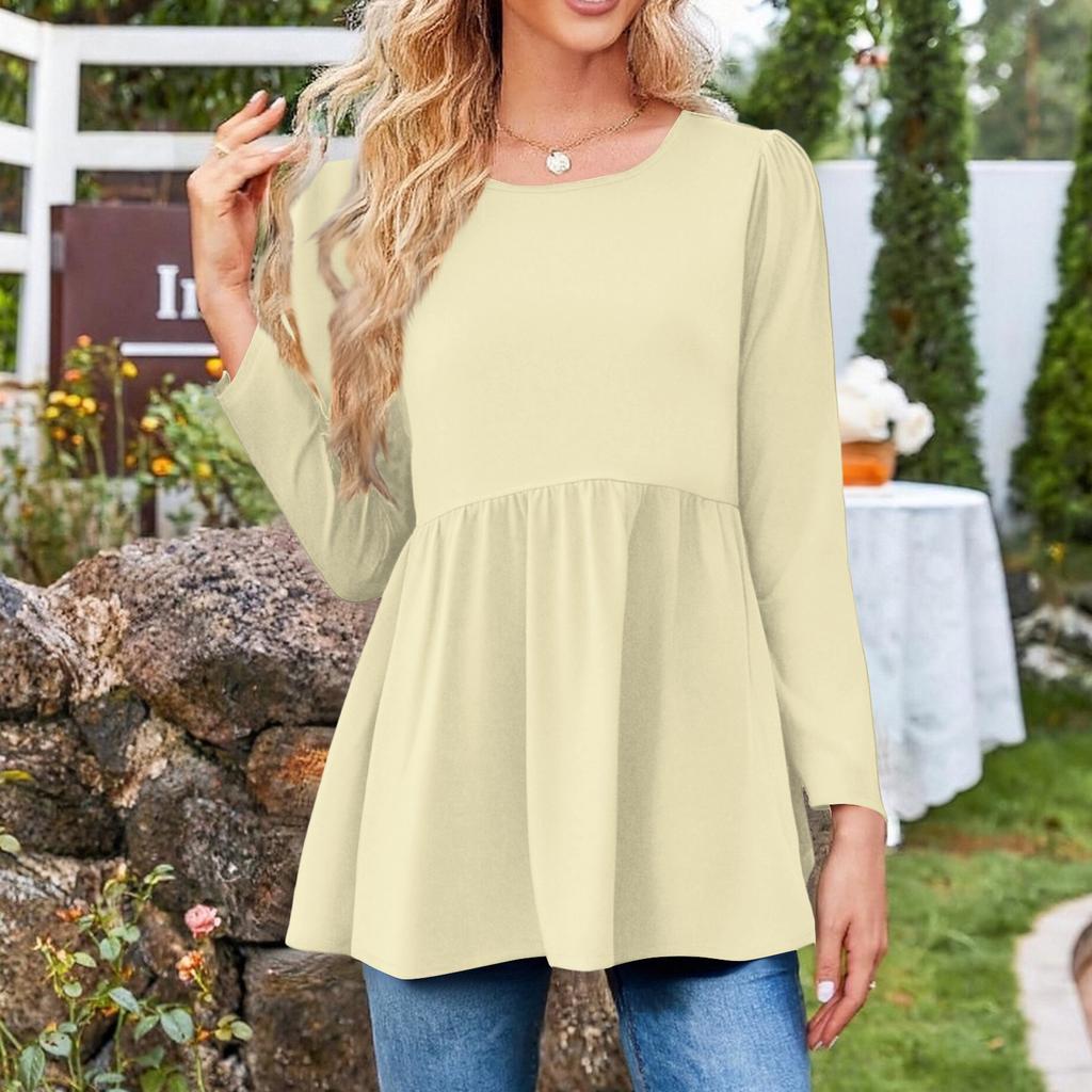 Women's Casual Fashion Long Sleeve Shirt Solid Color Tunic Top