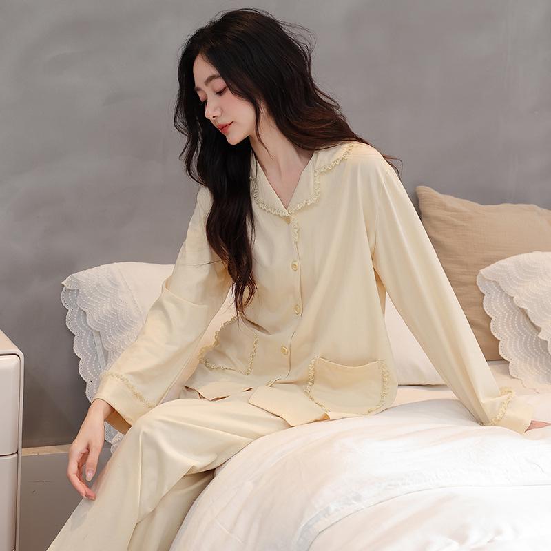 Women's Cotton Long Sleeve Pajama Set with Chest Pad - Casual & Comfortable for Indoors or Outdoors