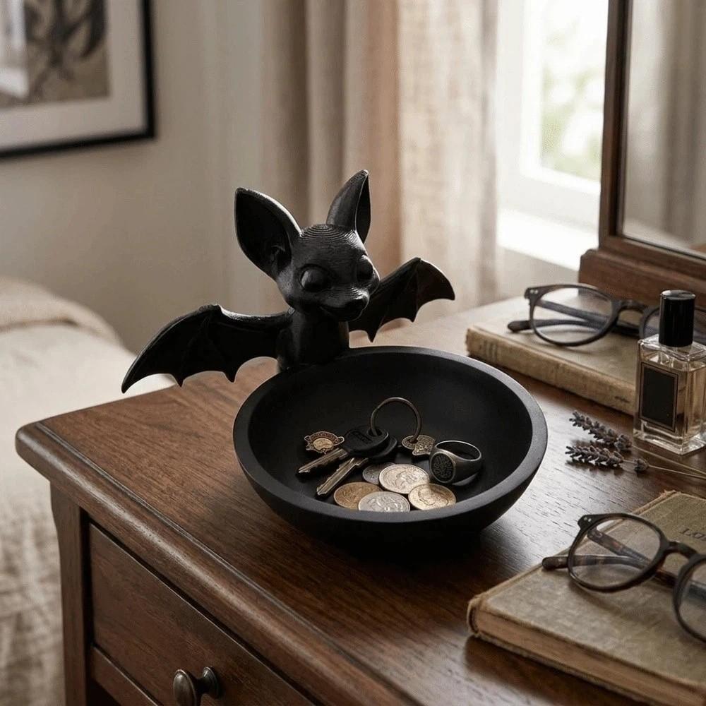 Gothic Style Bat Storage Box Halloween Display Holder Container Bat Decorative Tray Desk