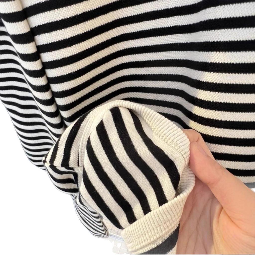 Нишевый свитшот в полоску с цветовыми блоками - Осень/Зима 2025, Свободный пуловер с длинным рукавом