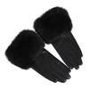 Women's Genuine Leather Gloves with Rabbit Fur Trim Cuff, Velvet Lined, for Cold Weather Driving