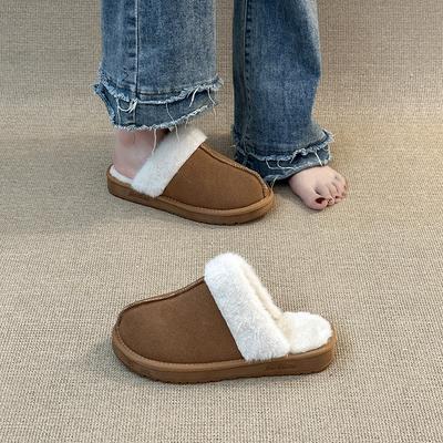 Ретро удобные простые плюшевые дневные плюшевые тапочки осенне-зимней моды универсальные для улицы домашние женские тапочки с закрытым носком