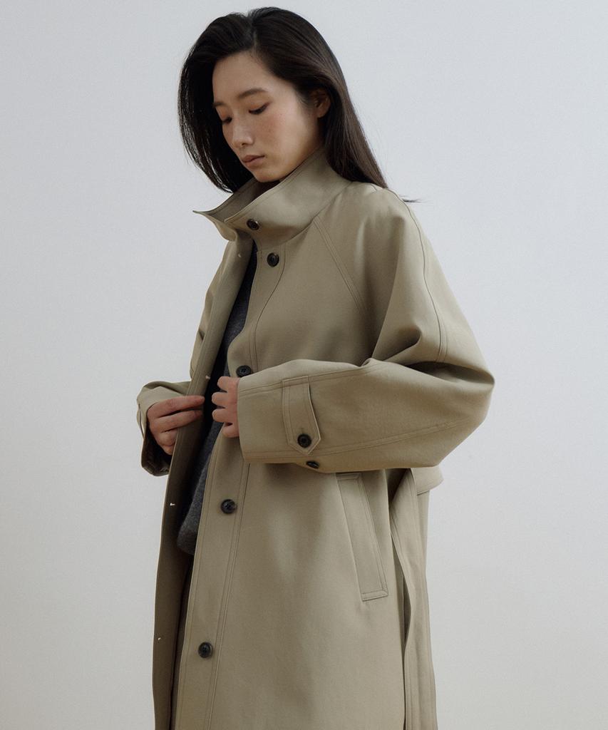 LINGSEOUL High Neck Trench Coat-Beige