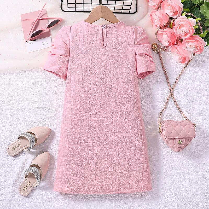 Летняя детская одежда, платье для девочек, симпатичное платье принцессы с рукавами-фонариками розового цвета для девочки-малыша