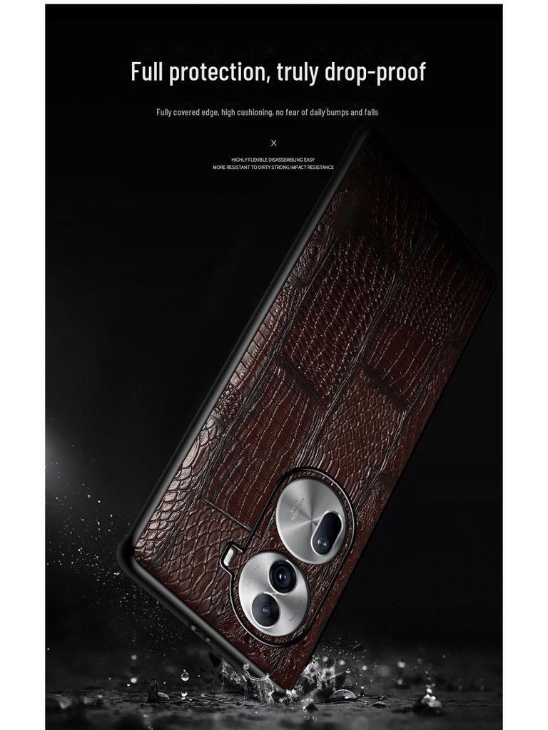 OPPO Reno11 Чехол-книжка из натуральной кожи (коровья кожа) с зернистой фактурой, всесторонняя защита