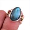 Natural Labradorite Gemstone 925 Solid Sterling Silver Two Tone Ring Size 6 V8p19