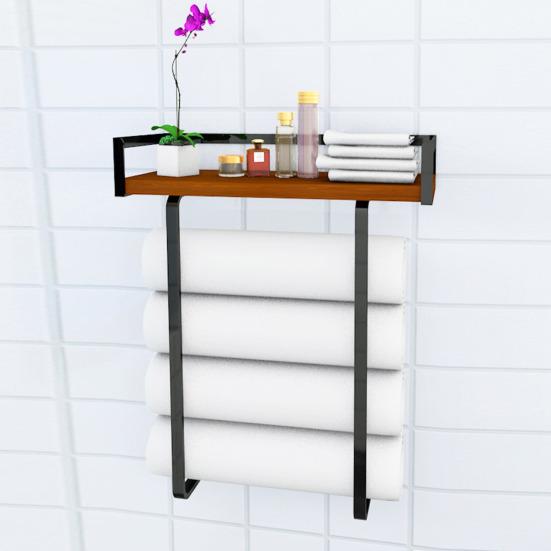 Настенная вешалка для полотенец с деревянной полкой, прочная, несущая, простая установка, органайзер для хранения рулонных полотенец в ванной комнате