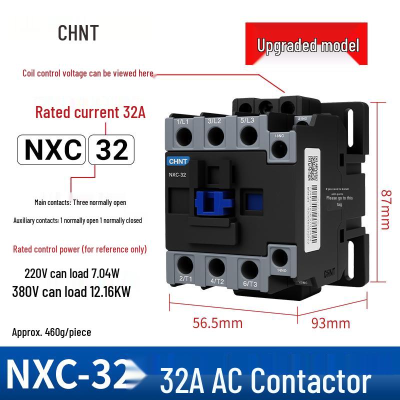 AC Контактор Zhengtai NXC 09-32A, Трехфазный 380В/Нормально Открытый, Однофазный 220В/Нормально Закрытый, CJX2