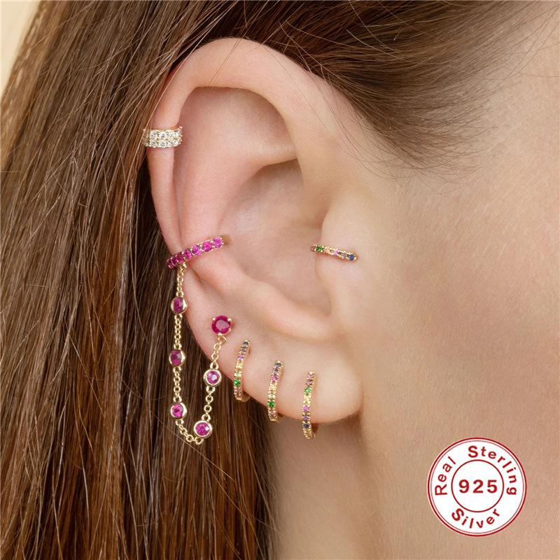 Серьги-клипсы цвета оружейного металла с ушной застежкой, легкая роскошь, полностью бриллиантовые, клипсы для ушной раковины, клипсы для козелка, серьги из стерлингового серебра S925, серьги для крутой девушки