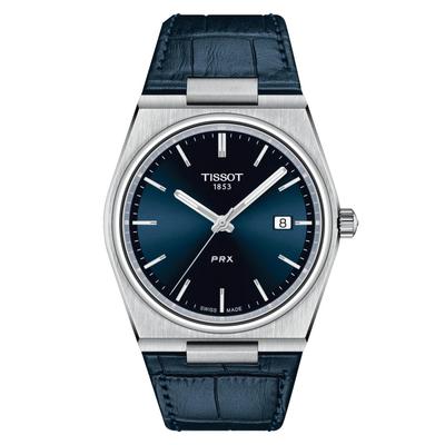 Мужские часы Tissot PRX с кожаным ремешком, синим циферблатом, T1374101604100