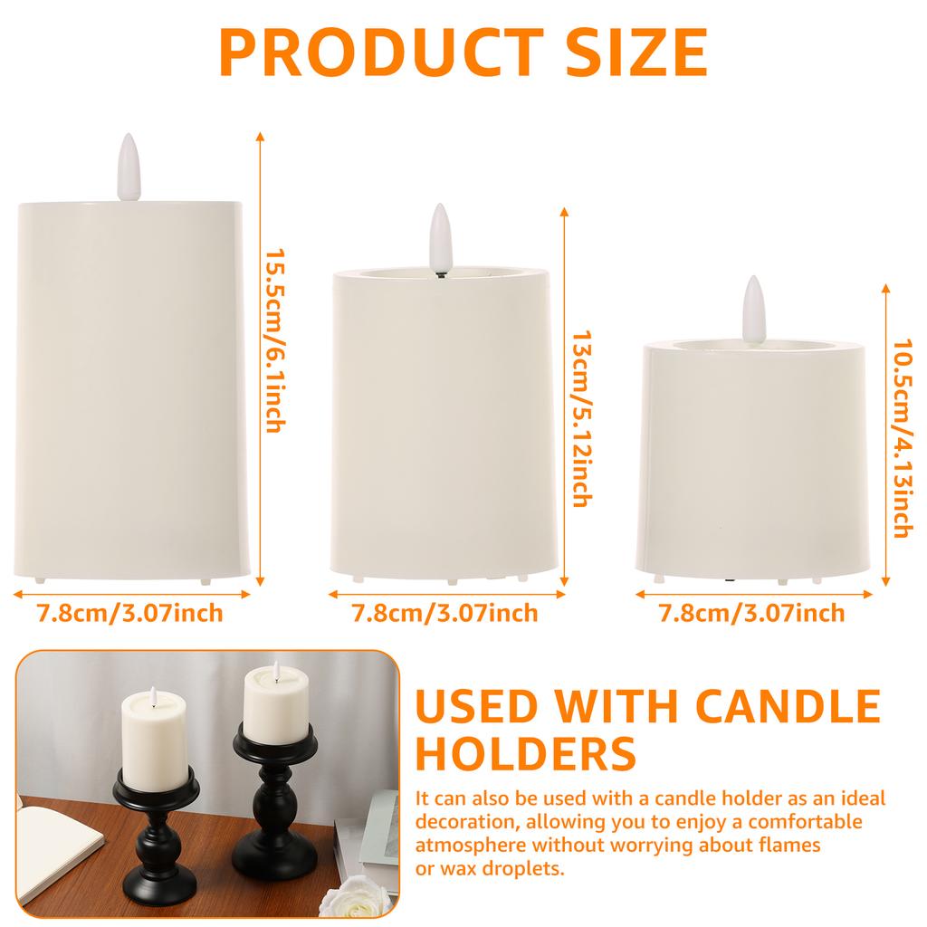 3Pcs LED Candle Lamp Flameless LED Flickering Pillar Waterproof Candle Home Decor Flickering Pillar for Bedroom Office Ornaments