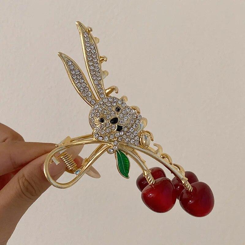 Винтажные бархатные когти для волос с красной розой для женщин, роскошные металлические зажимы, заколки для волос, заколки для волос, новые аксессуары для волос со стразами, головные уборы