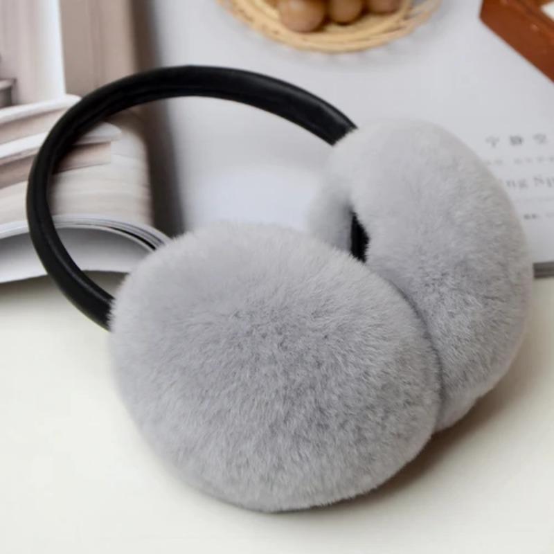 Rex Rabbit Fur Earmuffs for Women's Autumn and Winter Warmth Earmuffs and Ear Wraps Simple and Genuine Fur Ear Cover Ear Warmth