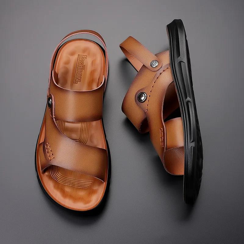 Fashion New Shoes for Men Summer Genuine Leather Sandals Fashion Leather Casual Shoes Cool Beach Shoes