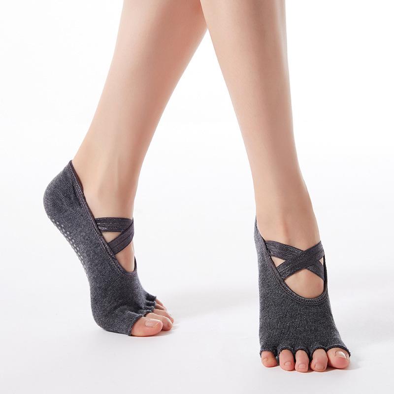 Носки для йоги с открытыми пальцами против скольжения