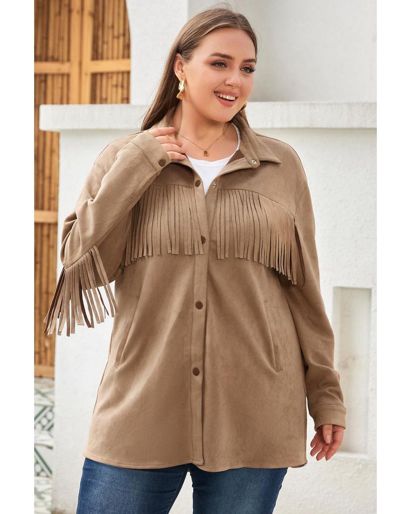 Azura Exchange Замшевая куртка большого размера цвета хаки с бахромой