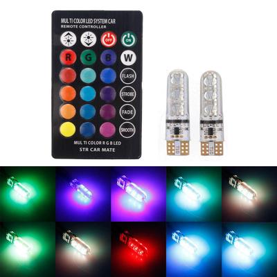 T10 Светодиодная автомобильная лампочка с дистанционным управлением W5W RGB Чтение цвета Изменение цвета Автомобильные клиновые боковые лампы Лампа