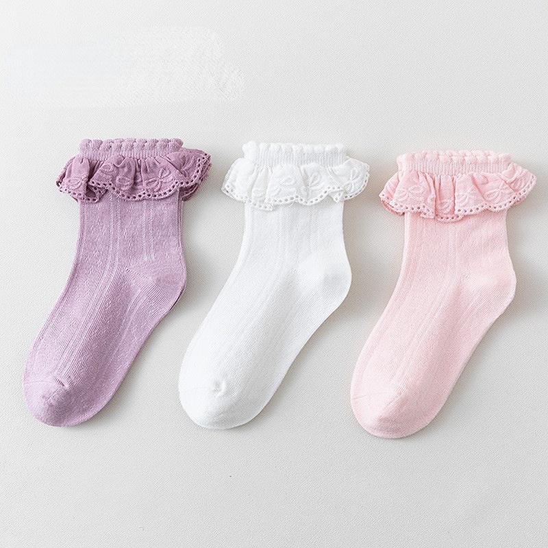 Kids Girl Sock Princess Ruffle Solid Color Calf Sock for Baby Girl Spring Autumn Cotton Soft Frilly Children Girl Sock Clothes