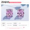 925 Sterling Silver 11mm Square Pink Zircon Earring for Women Wedding Jewelry