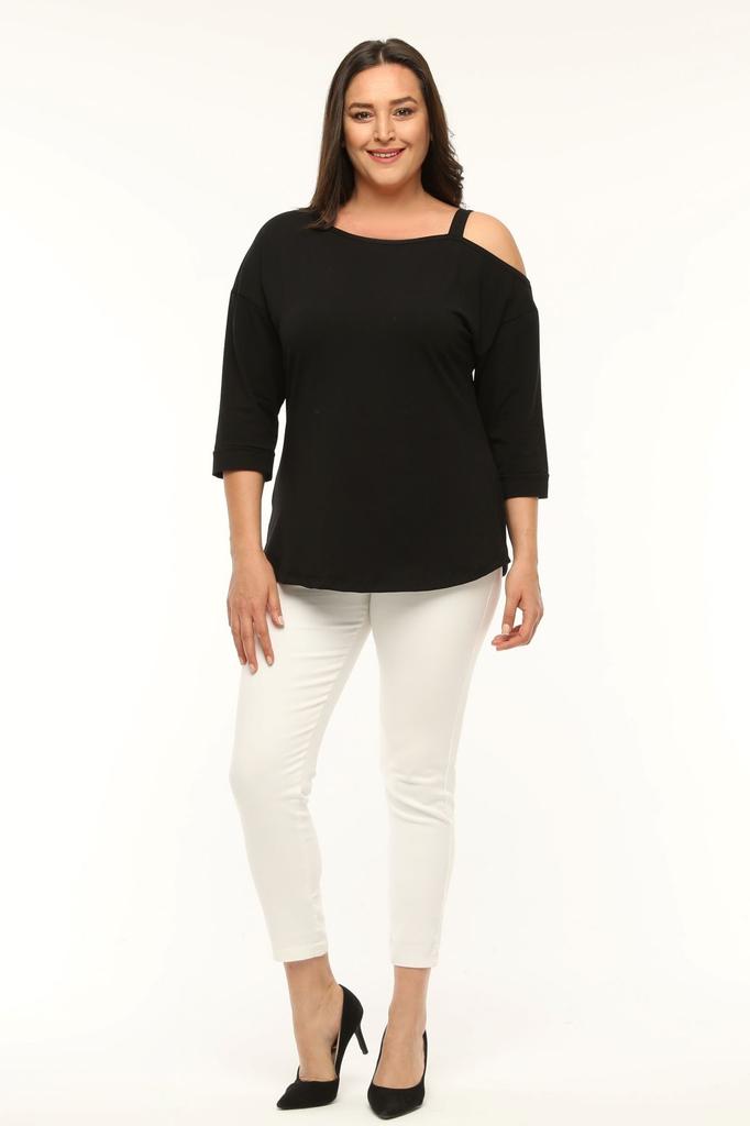 Женская блузка большого размера Асимметричная блузка на одно плечо больших размеров с лентой