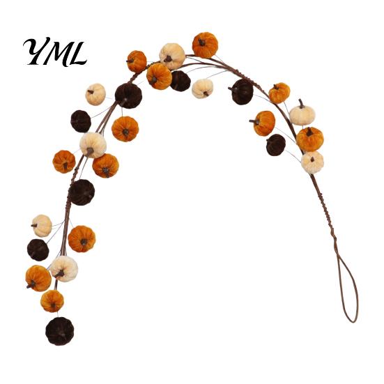 Decorative Wreath for Wedding Thanksgiving Pumpkin Wreath, Artificial Velvet Ornament, Fall Harvest Hanging Teardrop Floral Swag with Burlap Bow Front