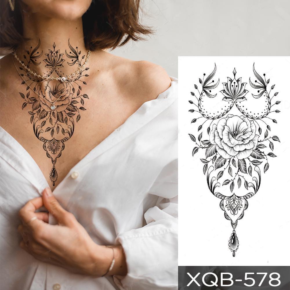 NEW 1 PC 210*114MM Cherry Blossom Fake Temporary Tattoo For Women Girl Watercolor Rose Flower Tattoos Flora Branch Chest Back Tatoo Paper Stickers