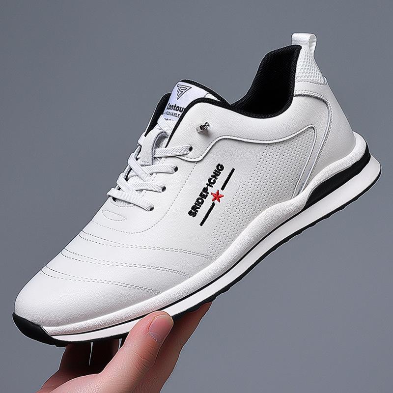 2025 весна и осень новые мужские спортивные и повседневные кожаные туфли мужские маленькие белые мягкие кожаные универсальные трендовые туфли для доски одинарные туфли 905