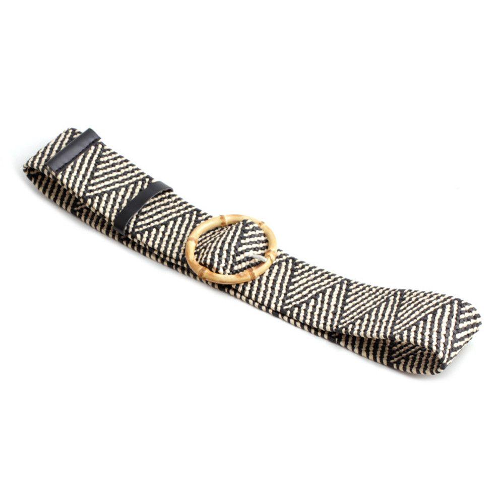 Summer Wide Bohemian Waistbelt Straw Belt Wooden Buckle Elastic
