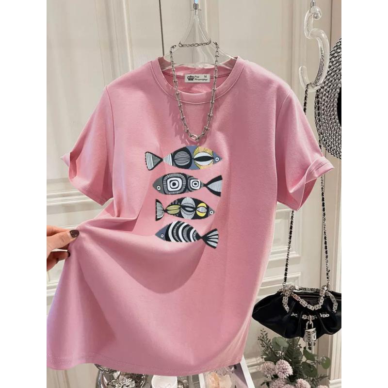 2024 Summer Trend: Women's Loose-Fit Pure Cotton Fish Print T-Shirt